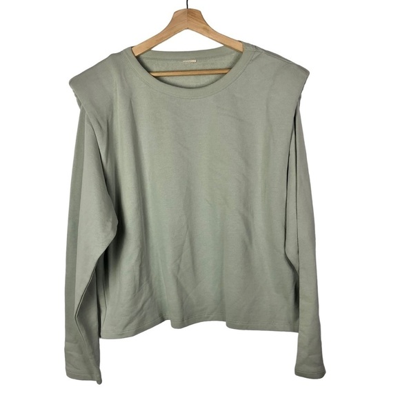 H&M Light Green Gray Shoulder Pad Long Sleeve Sweatshirt L - Picture 1 of 3